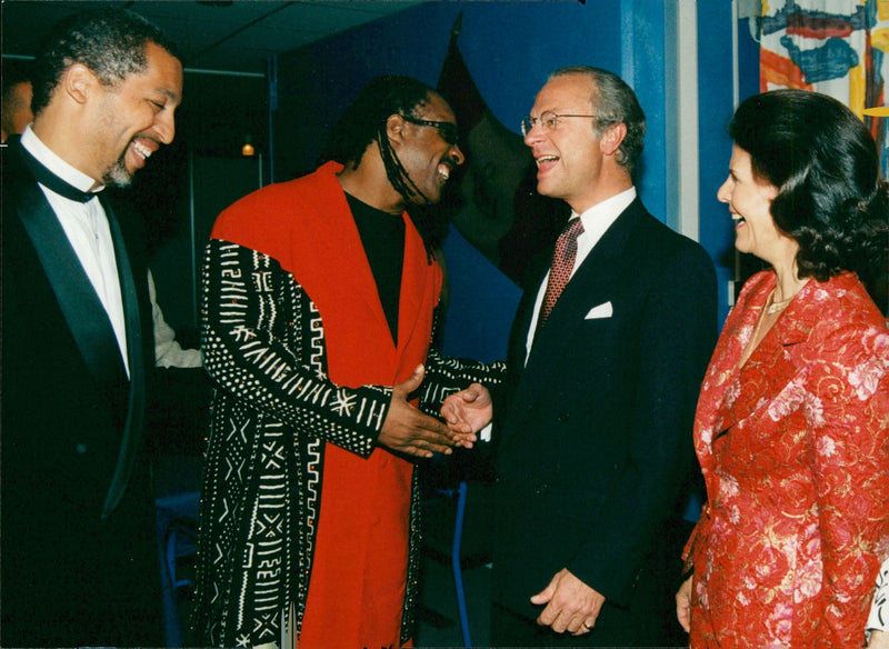 Singer Stevie Wonder with the royal couple - Vintage Photograph