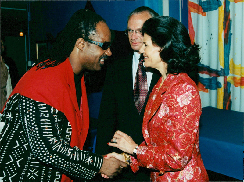 Singer Stevie Wonder with the royal couple - Vintage Photograph
