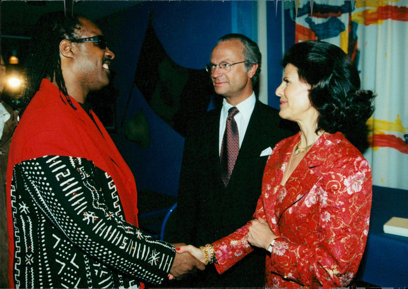 Singer Stevie Wonder with the royal couple - Vintage Photograph