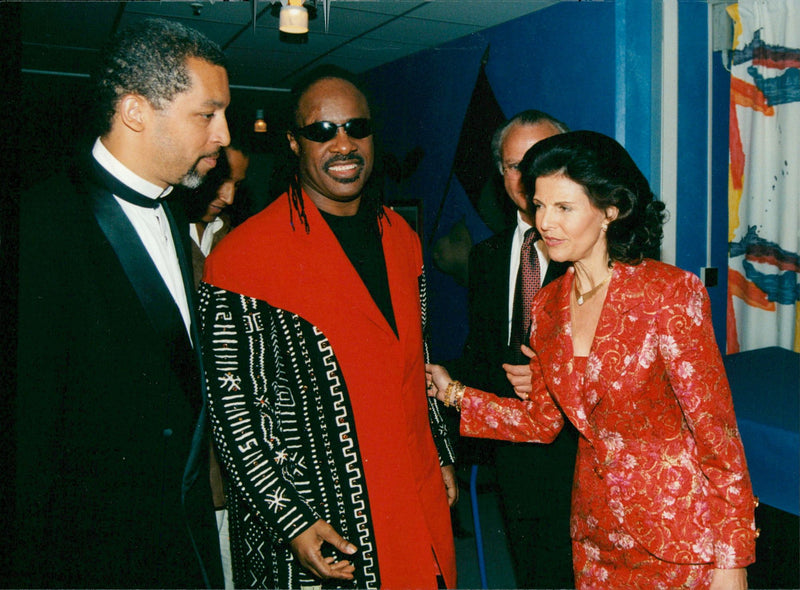 Singer Stevie Wonder with the royal couple - Vintage Photograph