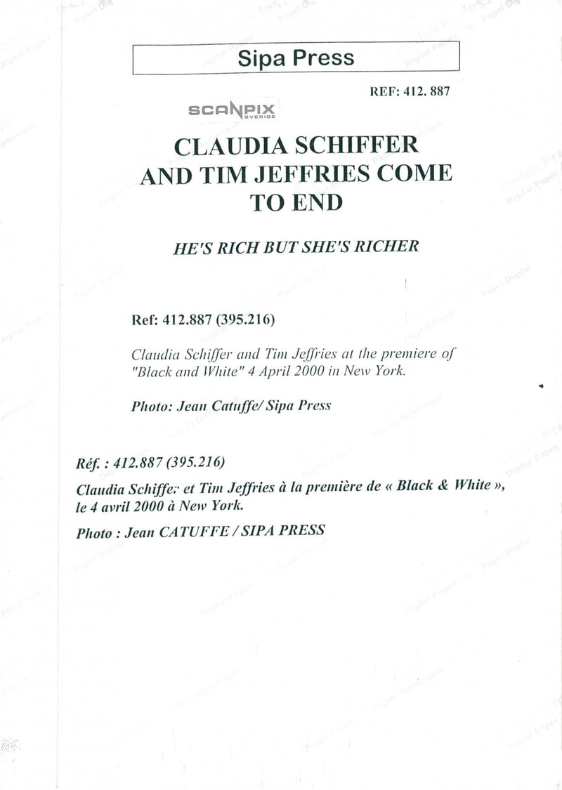 Claudia Schiffer and Tim Jeffries at the premiere of the movie Black & White - Vintage Photograph