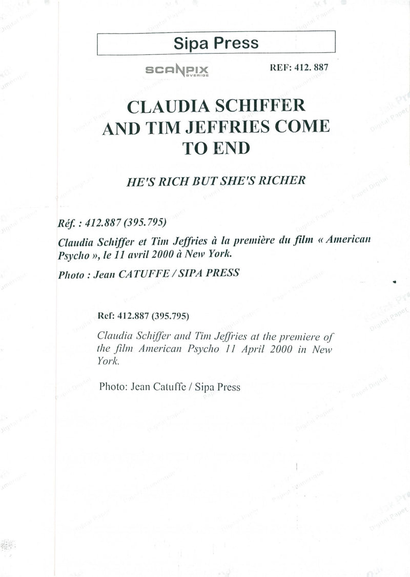 Claudia Schiffer and Tim Jeffries at the premiere of the movie American Psycho - Vintage Photograph
