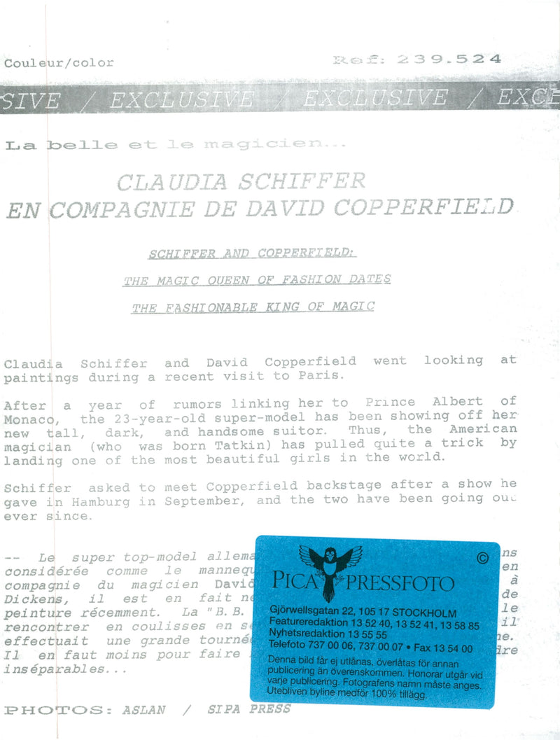 David Copperfield and Claudia Schiffer are looking at paintings in Paris - Vintage Photograph