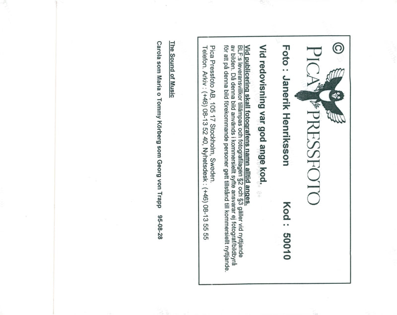 Carola HÃ¤ggkvist singer photographed by Tommy KÃ¶rberg in Sound of Music - Vintage Photograph