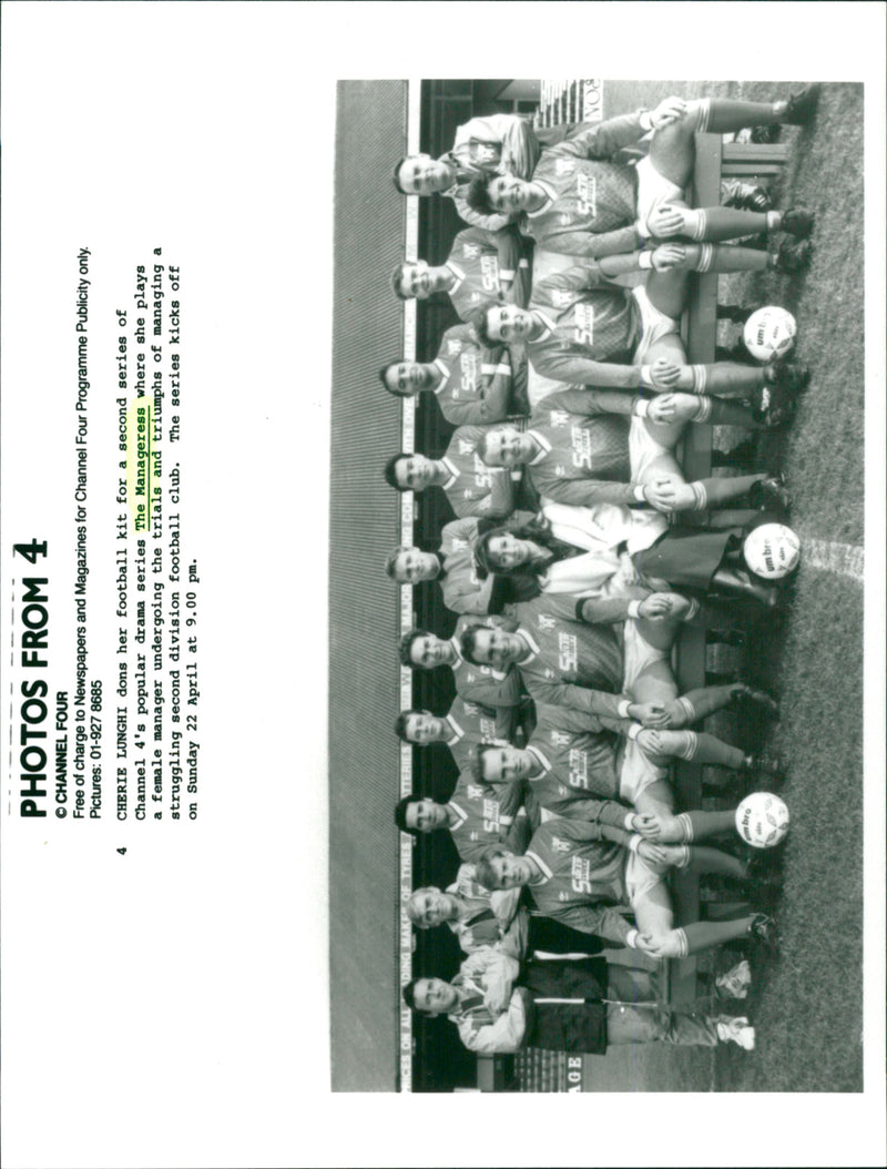 Cherie Lunghi &Football members, Channel 4 - Vintage Photograph