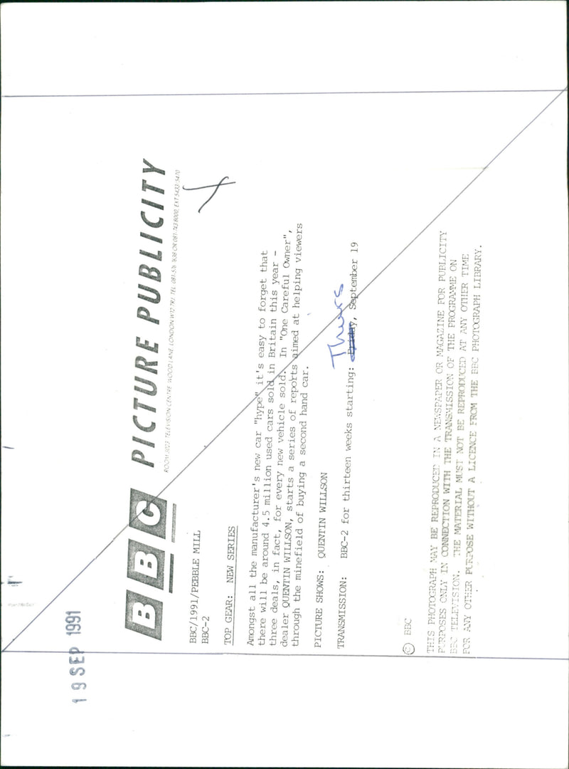 Quentin Willson in 'Top Gear' - Vintage Photograph