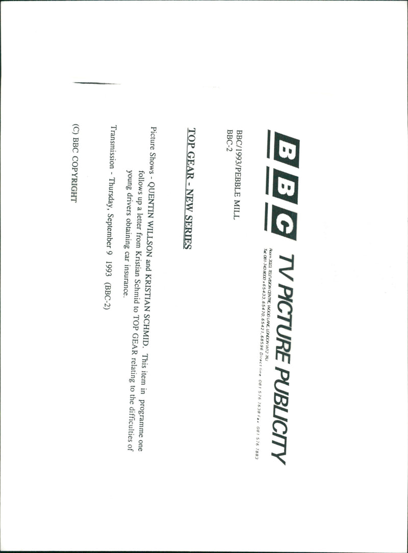 Quentin Willson and Kristian Schmid in 'Top Gear' - Vintage Photograph