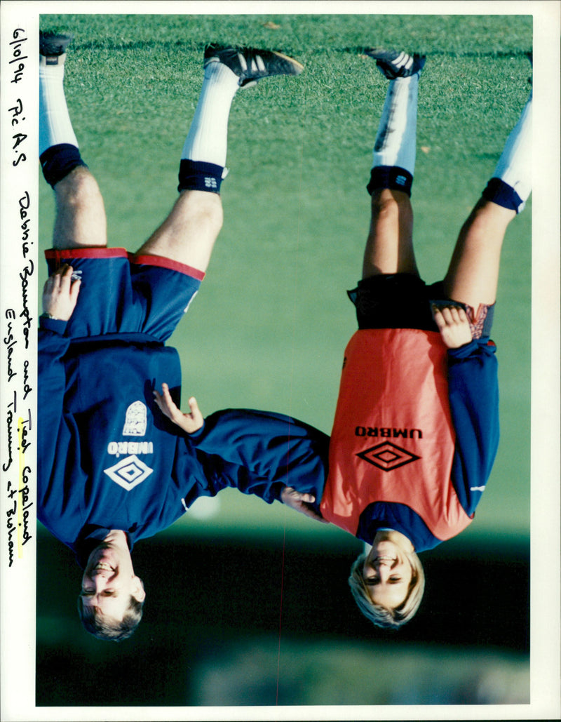 Debbie Bampton and Ted Copeland playing football. - Vintage Photograph