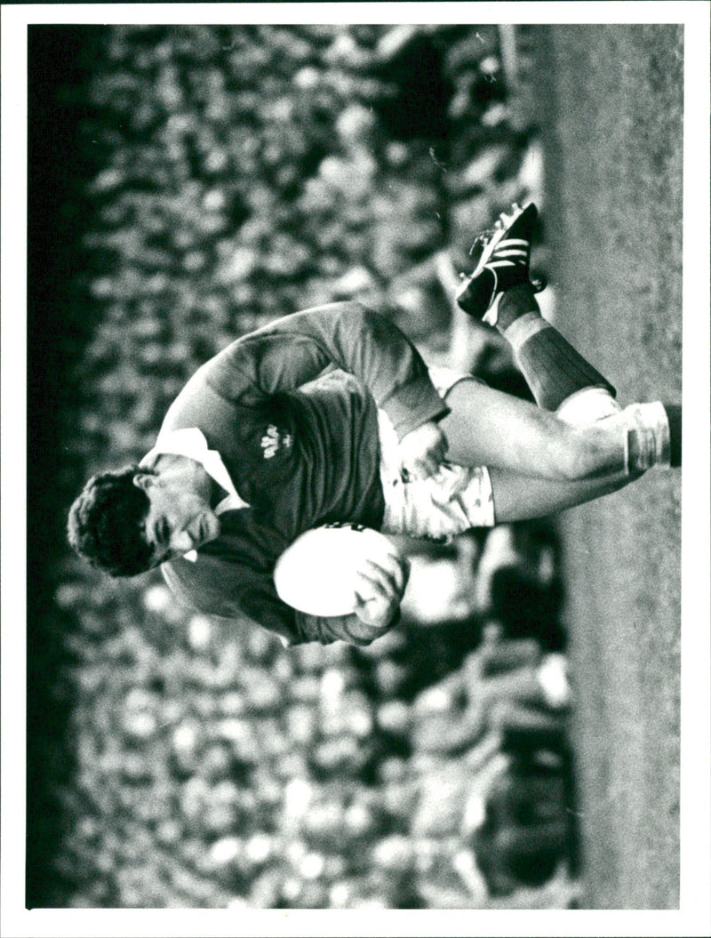 Llanelli RFC captain David Pickering rushing with ball - Vintage Photograph