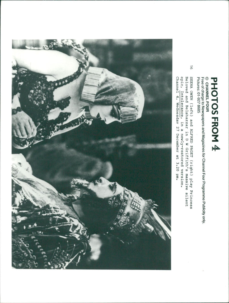 Seena Owen and Alfred Paget plays as Princess Beloved and Prince Belshazzar in 1916's silent film "Intolerance" - Vintage Photograph