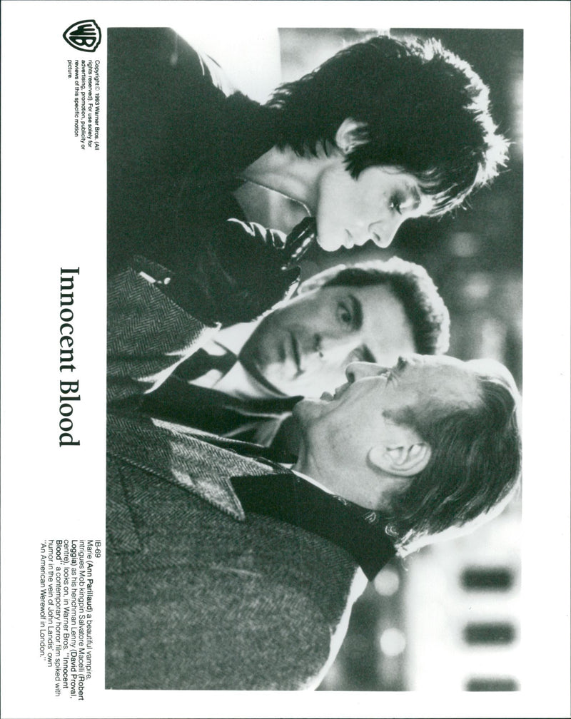 Anne Parillaud as vampire Marie with Robert Loggia and David Proval in 1992's film "Innocent Blood" - Vintage Photograph