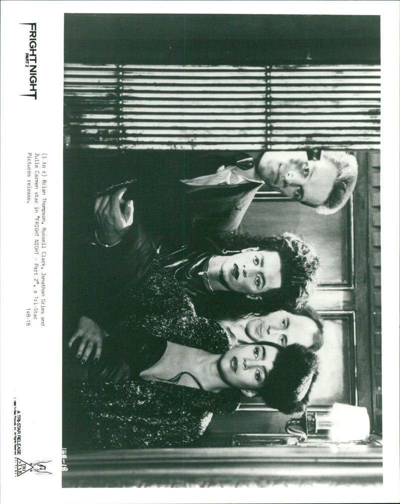 Brian Thompson (left) with Russell Clark, Jon Gries and Julie Carmen in 1988's film "Fright Night Part 2" - Vintage Photograph