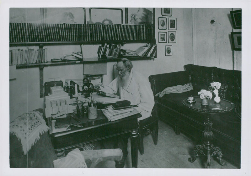 Leo Tolstoj at his desk. - Vintage Photograph
