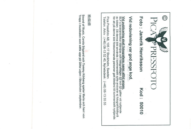 Carola and Tommy KÃ¶rberg play Maria and Mr. von Trapp in the Sound of Music at GÃ¶ta Lejon - Vintage Photograph