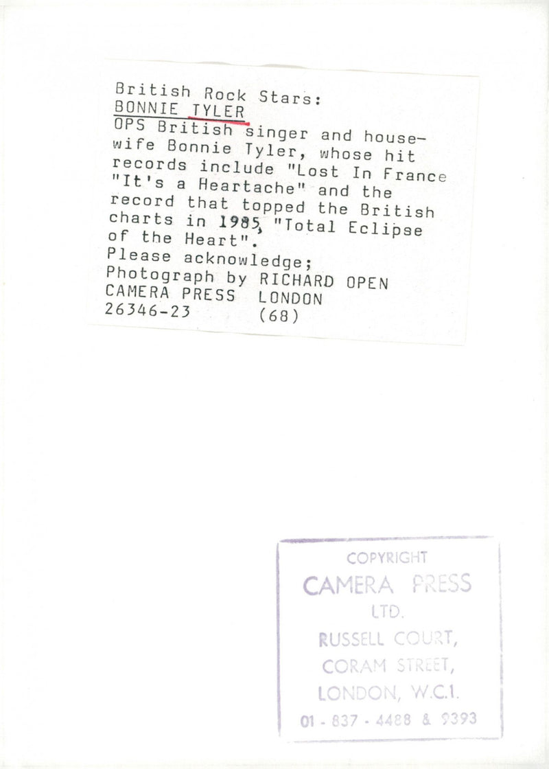 Bonnie Tyler, singer - Vintage Photograph