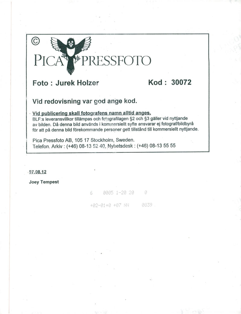 Concert picture on Joey Tempest taken at an unknown gig. - Vintage Photograph