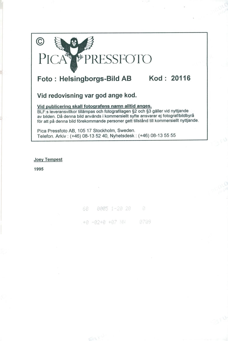 Concert picture on Joey Tempest taken at an unknown gig. - Vintage Photograph