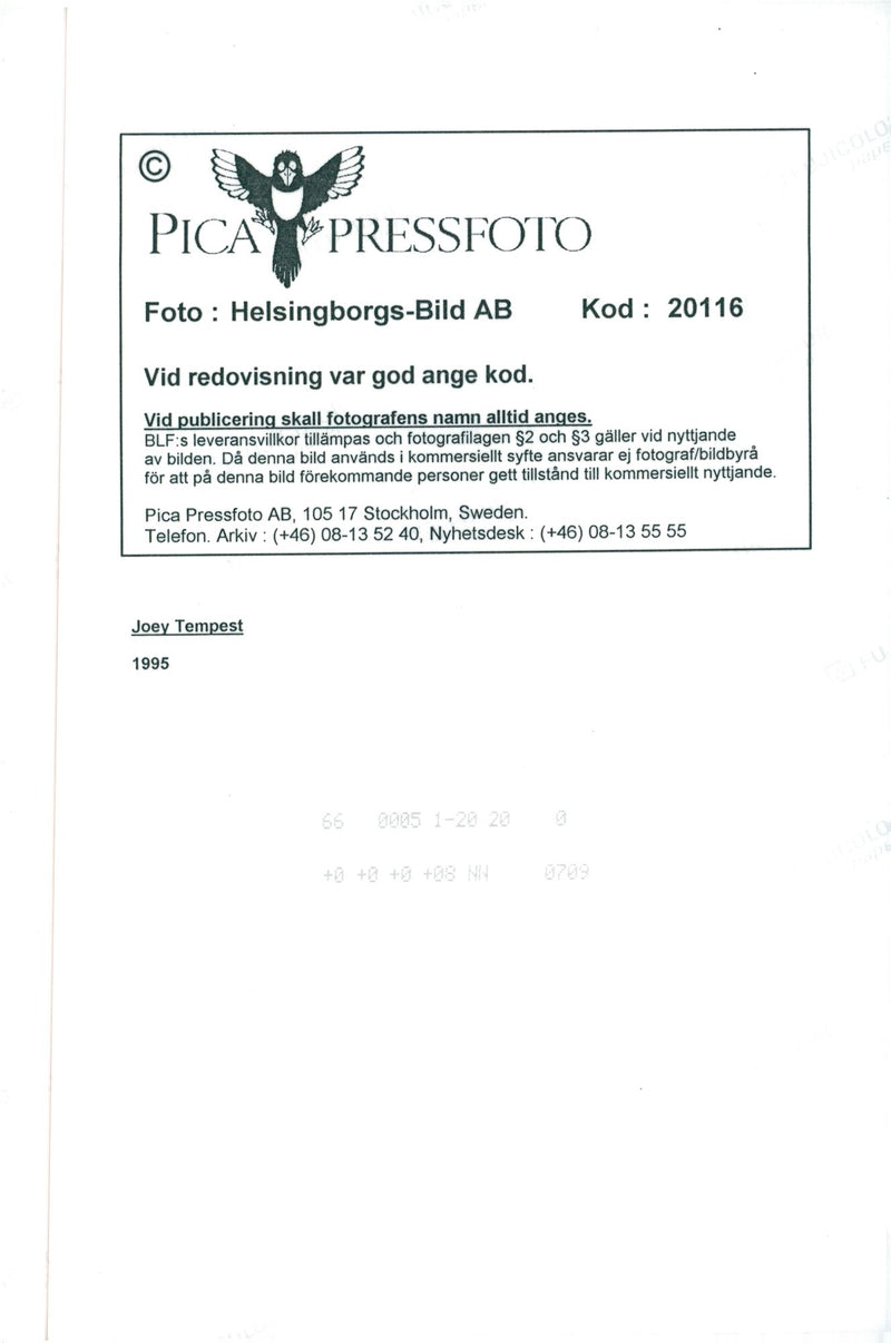 Concert picture on Joey Tempest taken at an unknown gig. - Vintage Photograph