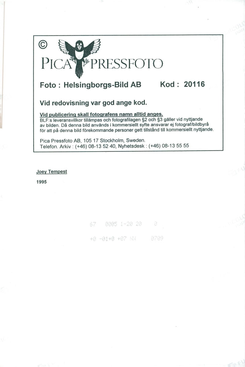 Concert picture on Joey Tempest taken at an unknown gig. - Vintage Photograph