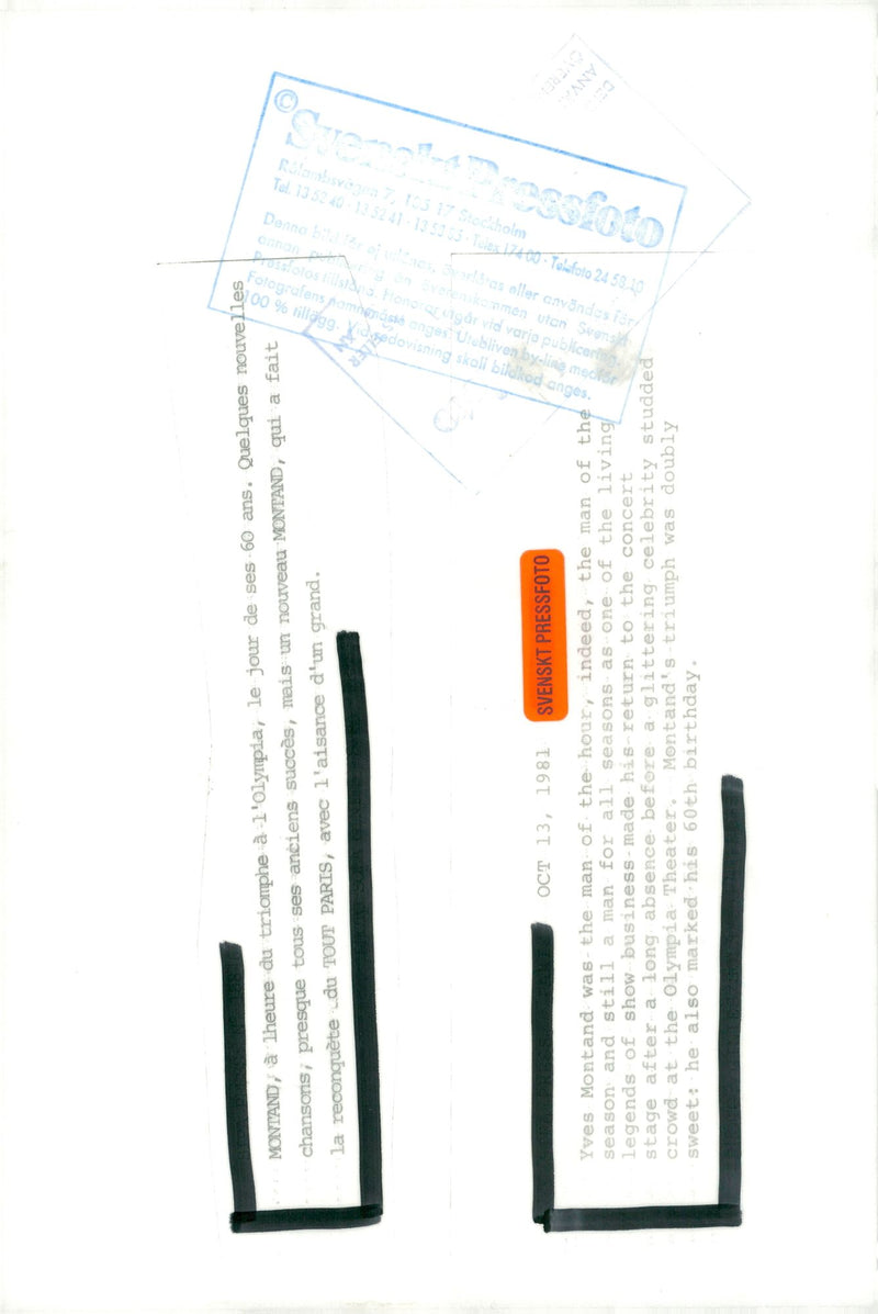 Yves Montand on stage during his Olympic concert - Vintage Photograph