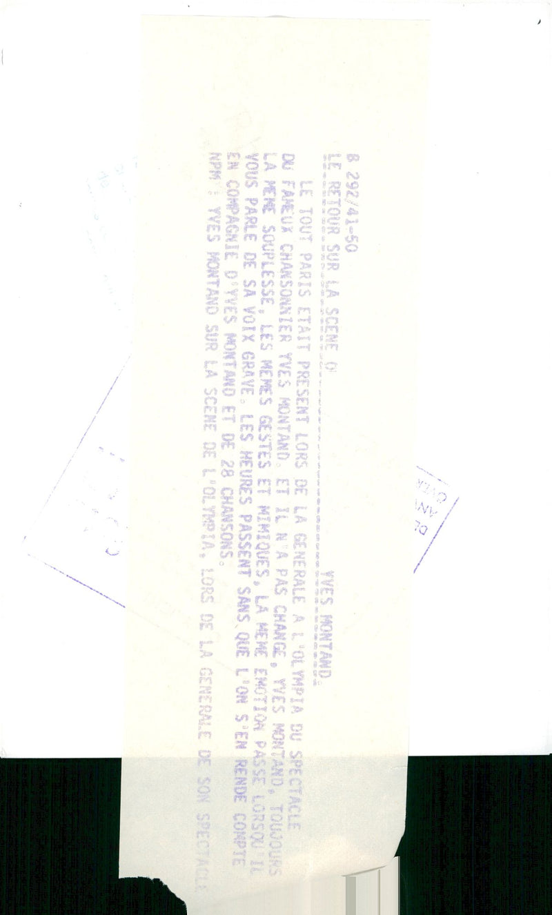 Yves Montand on stage during his Olympic concert - Vintage Photograph