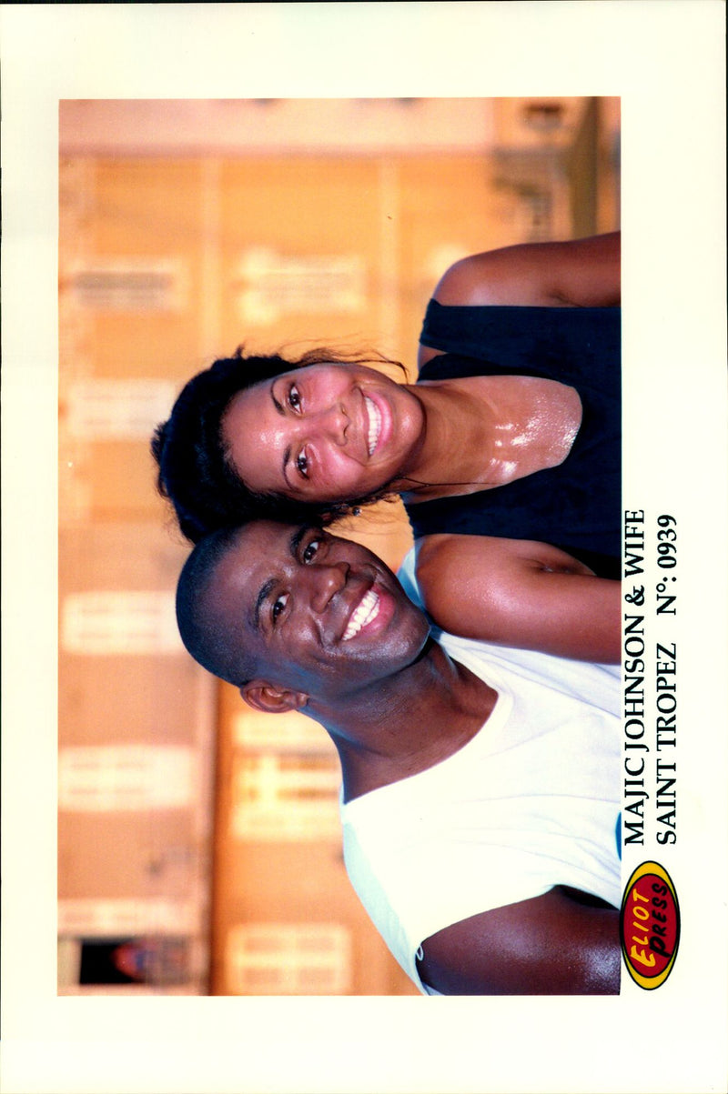 The bass player Earvin &quot;Magic&quot; Johnson with his wife - Vintage Photograph