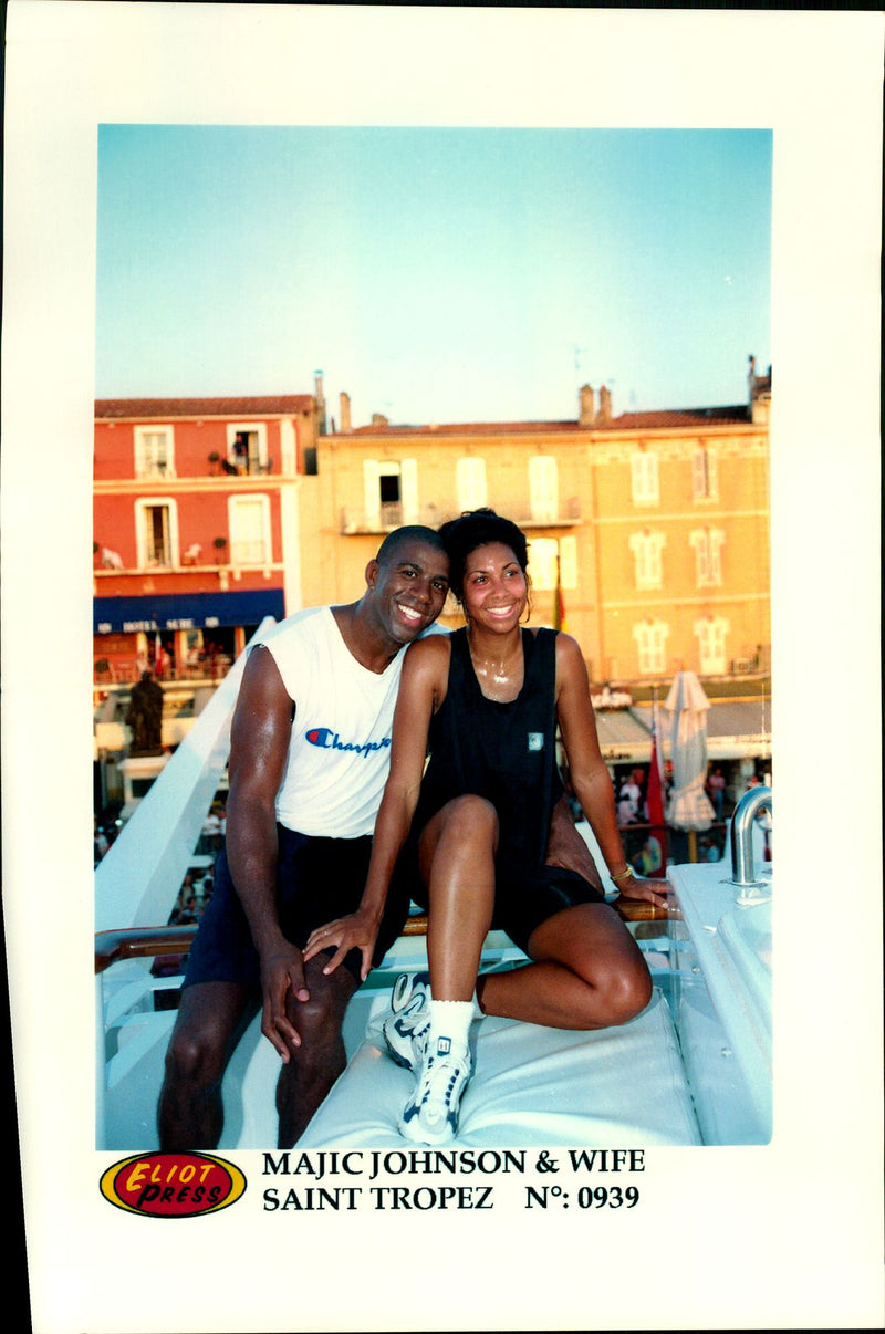 The bass player Earvin &quot;Magic&quot; Johnson with his wife - Vintage Photograph