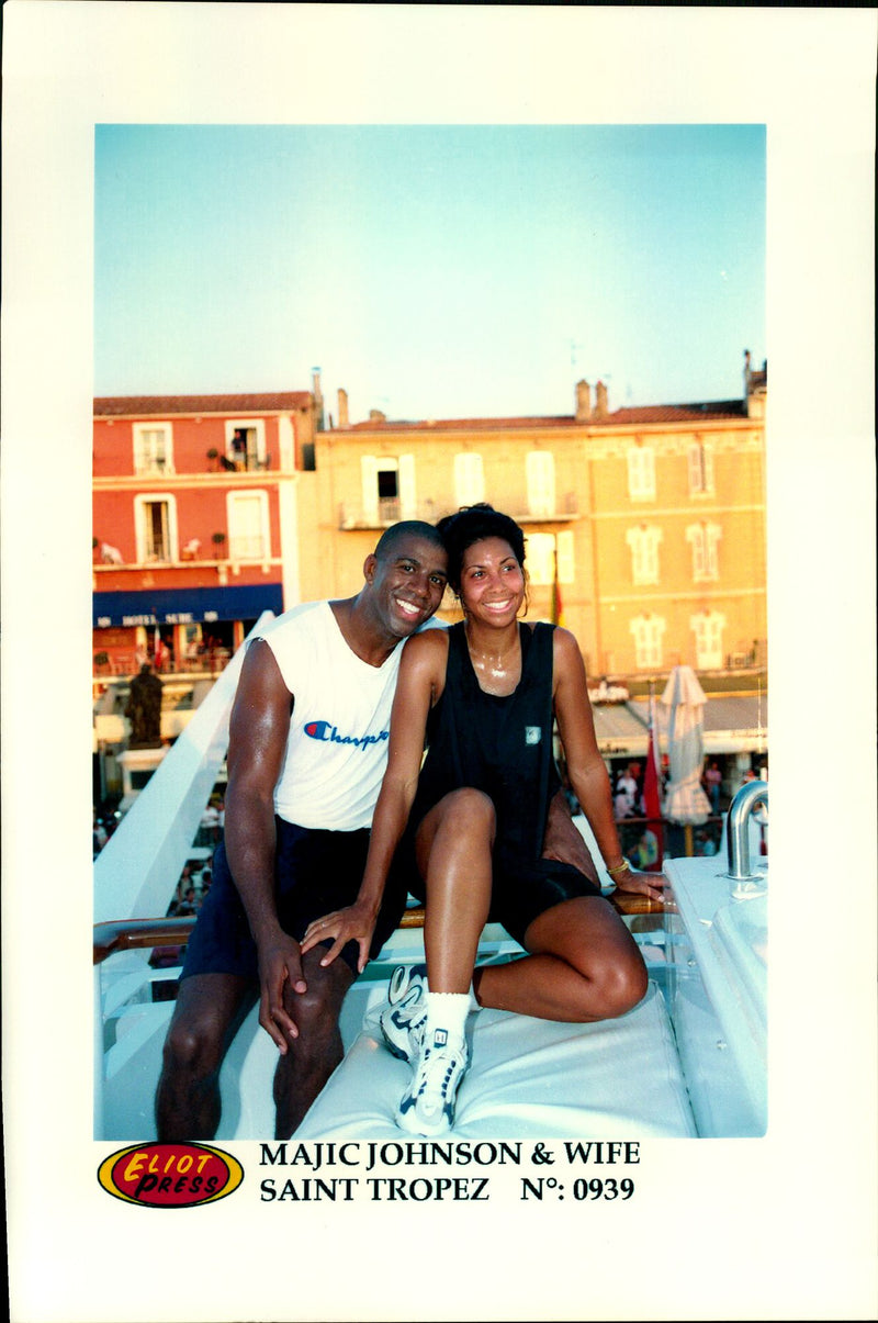 The bass player Earvin &quot;Magic&quot; Johnson with his wife - Vintage Photograph