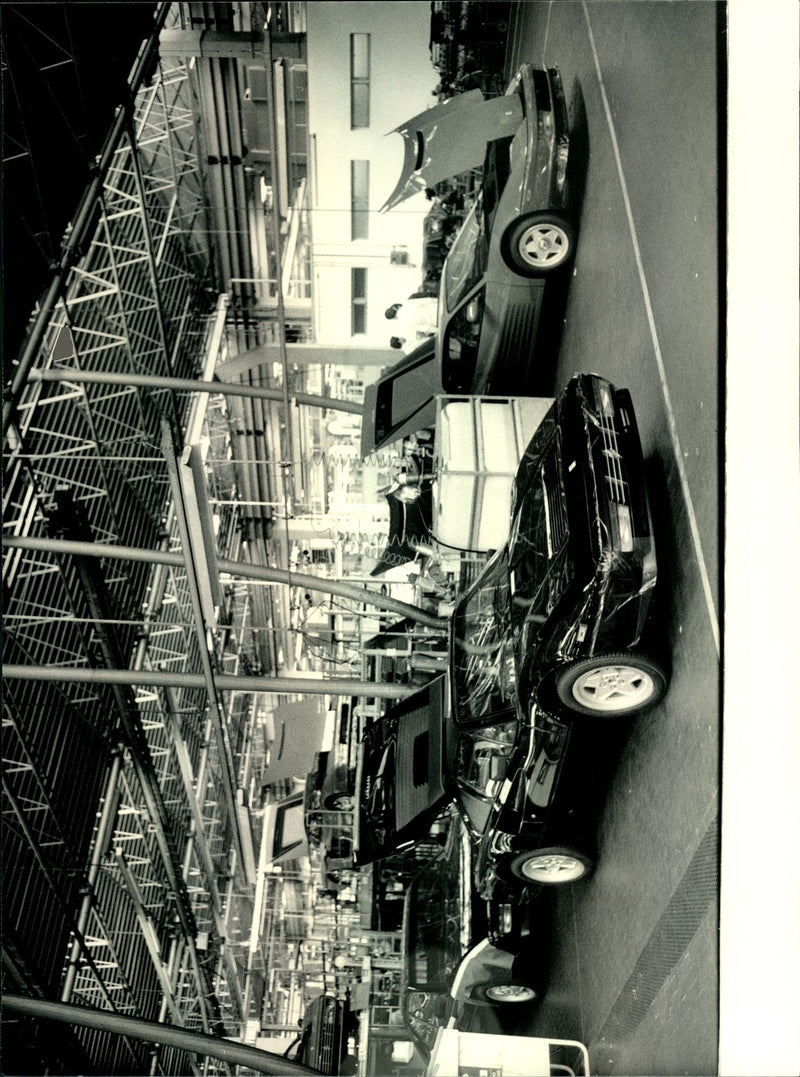 Two Ferrari in the final assembly, on the road to quality control and test run - Vintage Photograph