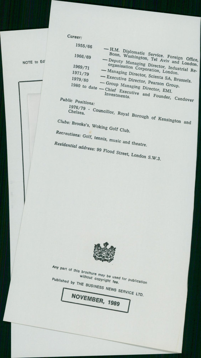 PUBLISHED CAREER ROYAL MUSIC ENGLAND - Vintage Photograph