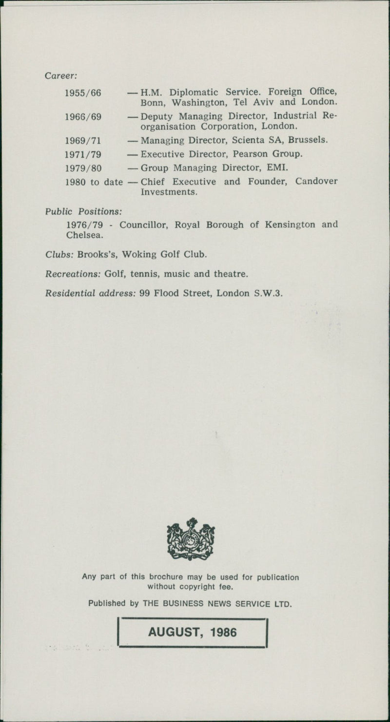 PUBLISHED CAREER ROYAL MUSIC ENGLAND - Vintage Photograph