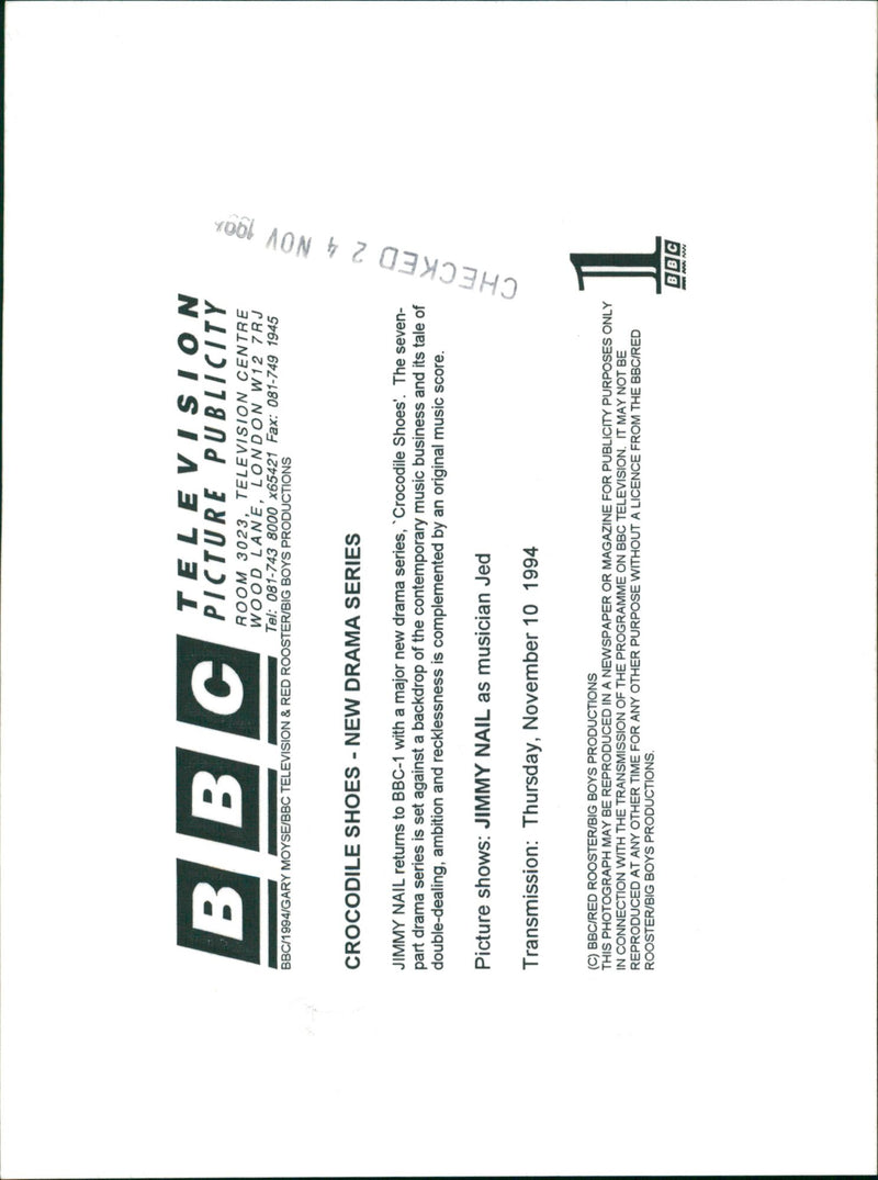 Jimmy Nail as musician Jed in Crocodile Shoes. - Vintage Photograph