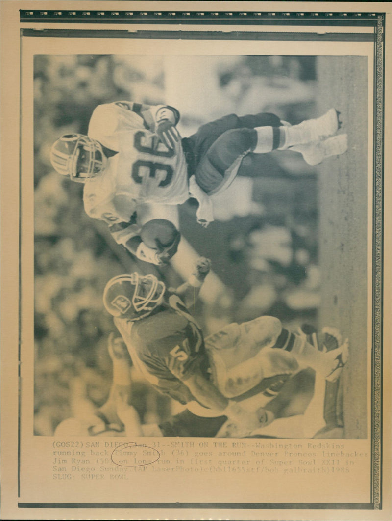 Timmy Smith and Jim Ryan in American Football - Vintage Photograph