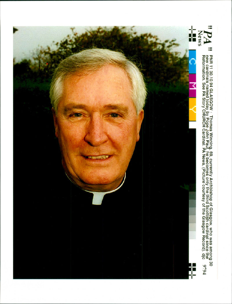 " PA 11 PNR .10.94 GLASGOW : Thomas Winning , 69 , currently Archbishop of - Vintage Photograph