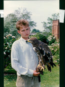 Ashley Clohessy holds a Steppe Eagle at the Gissing Hall Hotel's new bird of prey centre. - Vintage Photograph