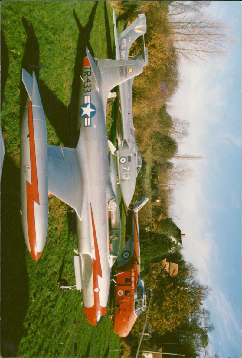 View of jet plane in the field. - Vintage Photograph