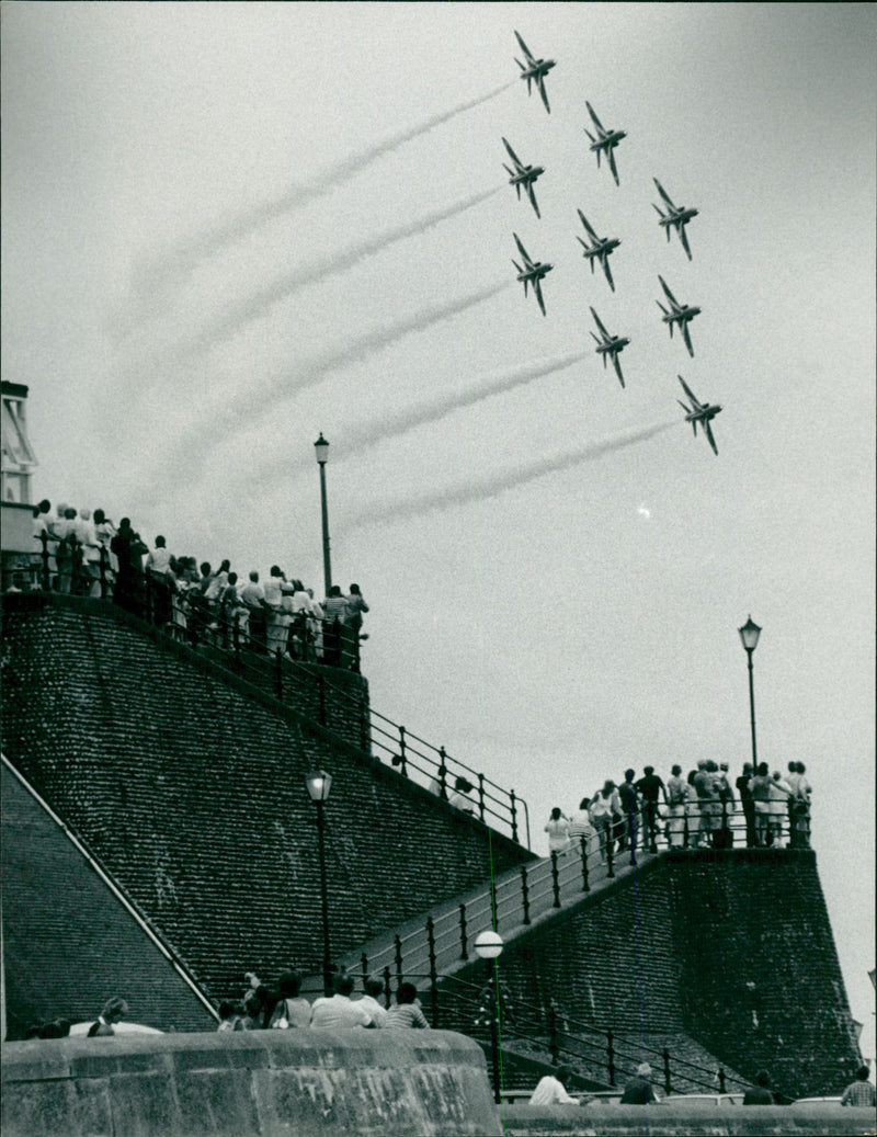 View of jet plane in the sky. - Vintage Photograph