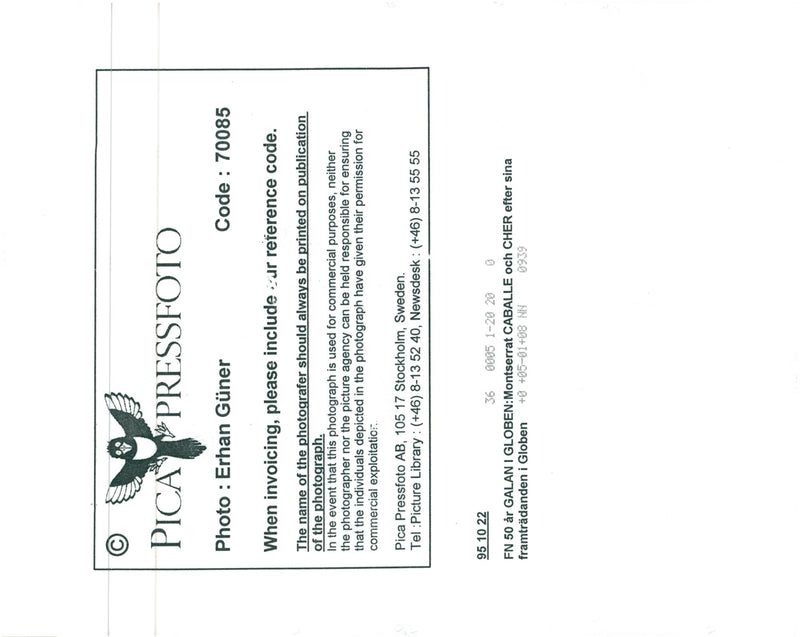 UN 50 years. Galan in Globen. Montserrat CaballÃ© and Cher - Vintage Photograph