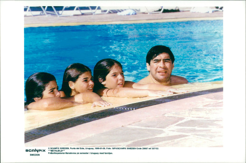 Football player Maradona on holiday in Uruguay with the family - Vintage Photograph