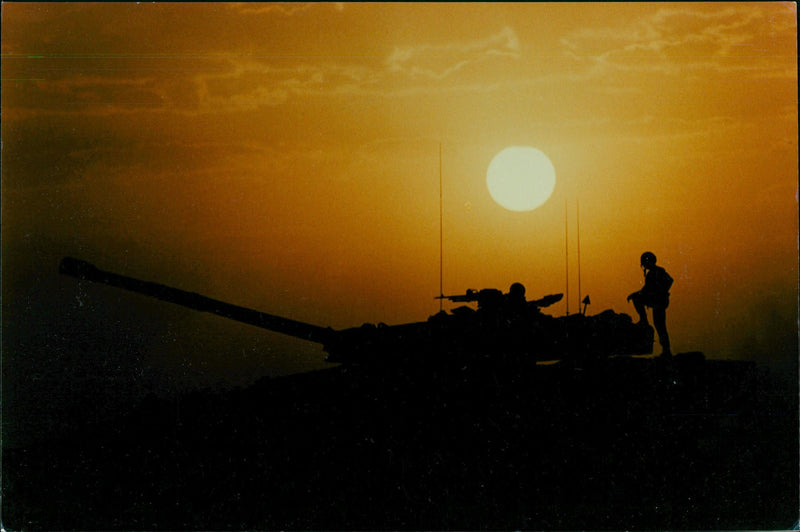 USA Defense: Army - A Challenger tanks at sunset - Vintage Photograph