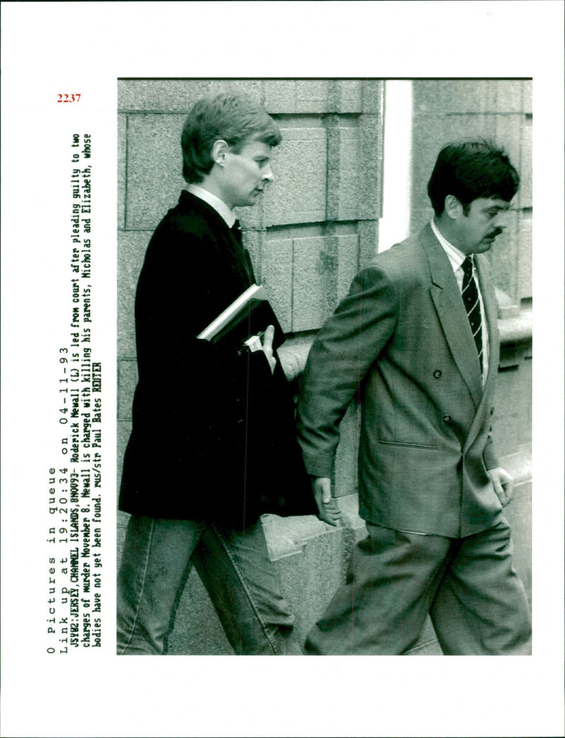 Roderick Newall is led from court after pleading guilty to two charges of murder. - Vintage Photograph