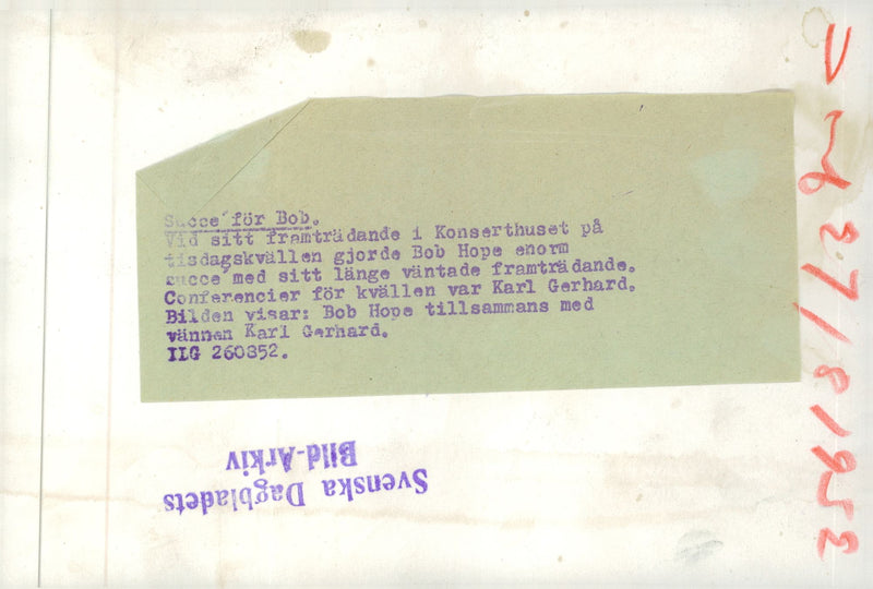 Bob Hope along with Karl Gerhard in the Concert Hall - Vintage Photograph