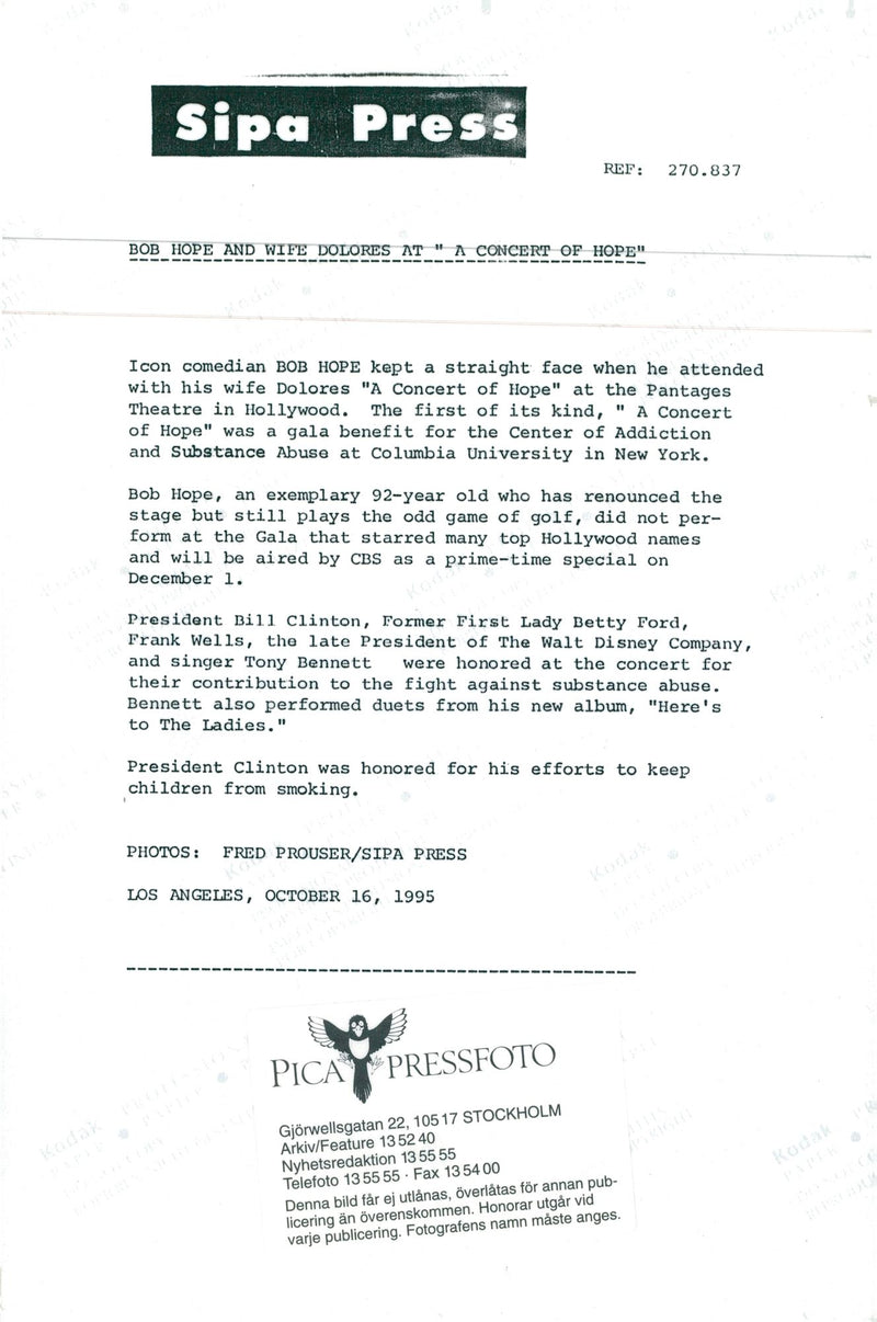 Bob Hope with the wife of "A Concert of Hope" - Vintage Photograph