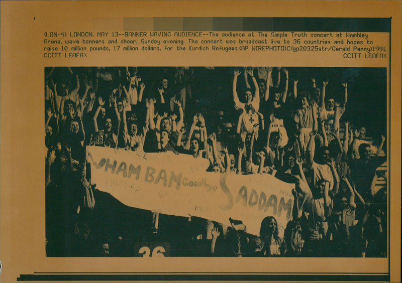 Banner Waving Audience- Kurd Aid Concert - Vintage Photograph