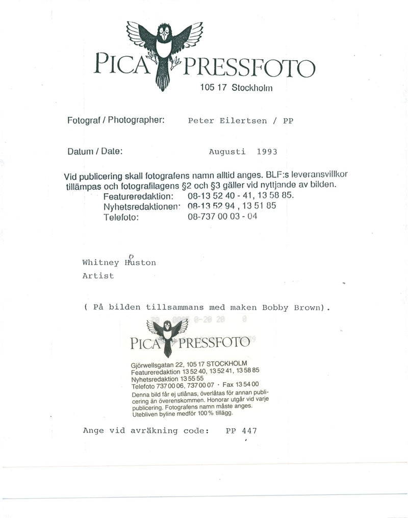 Whitney Houston singer with husband Bobby Brown - Vintage Photograph