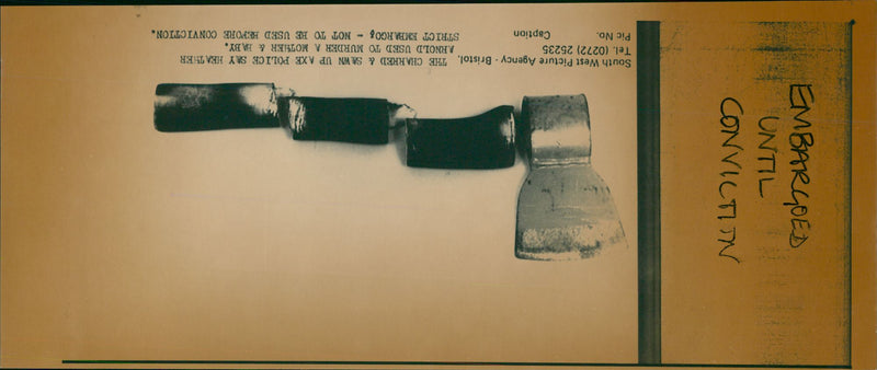 The Charred and Saw Up Axe Police say Heather Arnold used to murder a mother  and Baby. - Vintage Photograph