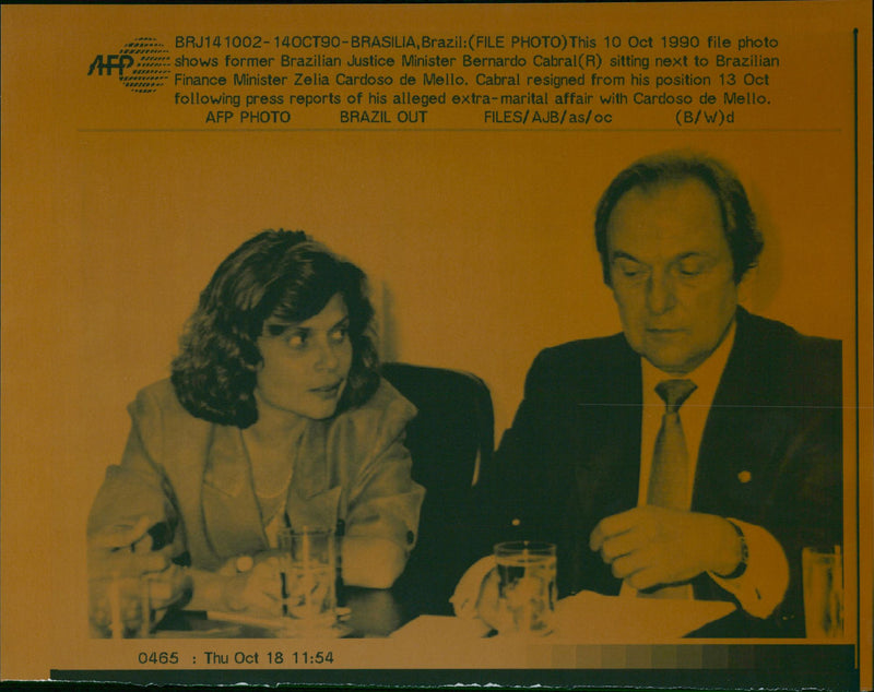 Former Brazilian Justice Minister Bernardo Cabral with Brazilian Finance Minister Zelia Cardoso de Mello - Vintage Photograph
