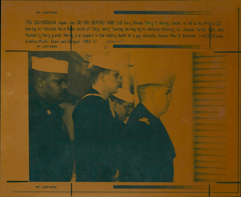 Navy Airman Terry M. Helvey is led to his Article 32 hearing at Yokosuka Naval Base - Vintage Photograph