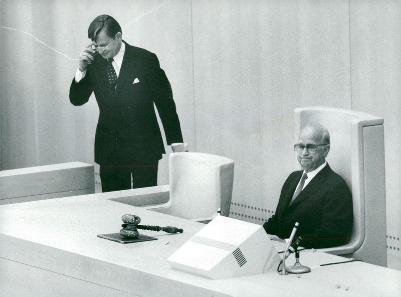 Olof Palme and Ingemund Bengtsson at the Reich Revenue of the Reichstag House / Reichstag opening - Vintage Photograph