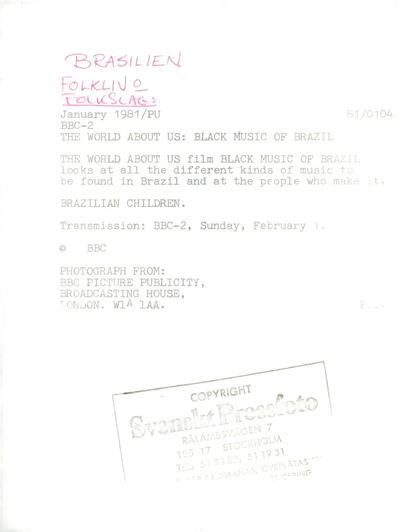 Brazilian children in the BBC-2 documentary "Black Music of Brazil" - Vintage Photograph
